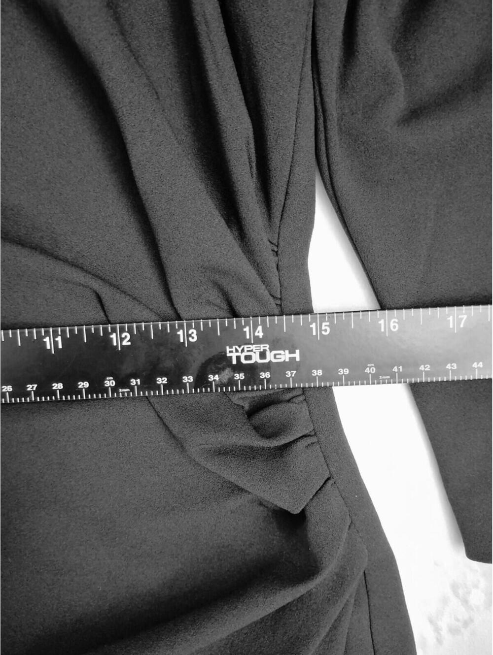 Clover & Sloane Blk Long Sleeve Mock Neck Side Ruched Asym Hem Women's Dress 10 - Picture 7 of 9